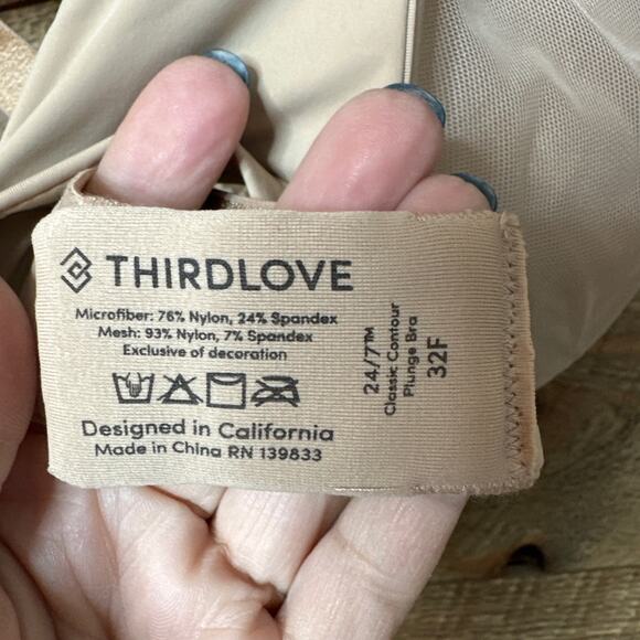 ThirdLove 24/7 Classic Upliftr Plunge Bra Cream Mesh Stretch Size 32F - Picture 5 of 5